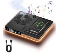 Multi-Function Vintage Phonograph6-in-1 Wireless Phone Fast Charger 15W with LED Digital Display Scent Air Machine Bluetooth SpeakerAlarm Clock SpeakerAtmosphere LightPhone Holder light-wood
