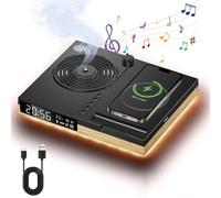 Multi-Function Vintage Phonograph6-in-1 Wireless Phone Fast Charger 15W with LED Digital Display Scent Air Machine Bluetooth SpeakerAlarm Clock SpeakerAtmosphere LightPhone Holder light-wood