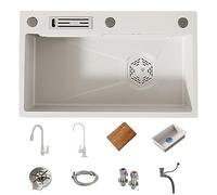 Multi Functional 304 Stainless Steel Kitchen Sink with Pull Out Faucet & Waterfall Design Vegetable Basin Size 68x45cm Ideal for Home Cooking & Food Prep