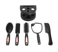 Multi-Functional 5PCS Hair Brush Set with Mirror & Holder - Paddle Detangle Styling Comb for Wet/Dry Hair, Extensions & Wigs - Portable & Handy, Soft Color Design