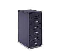 Multi Functional 6 Drawer Metal Filing Cabinet on Wheels Sleek Dark Grey Storage Solution for Organized Office Home or Business Use
