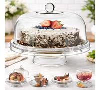 Gr8 Home Multi Functional 6In1 Clear Cake Stand Dome Platter Dip Server Punch Salad Bowl