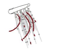 Multi Functional Alloy Acrylic Red Bead Tassels Brooch Pin Secure Decoration for Garments Jackets Everyday Use Fringe Pin