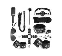 Multi Functional Black Soft Leather Bedroom Adjustable Combination Set, Leather Racket and Training Whip Combination - D4-UK (11)