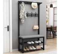 Multi-Functional Coat Rack with Shoe Bench - Robust Metal Entryway nizer with 12 Hooks for Hallway Storage - Standalone Design for Coats Hats and Shoes