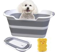Multi-Functional Collapsible Dog Bathtub with Drainage Hole, Brush,Portable Laundry Basket, Foldable Small Pets Bathtub, Washing Tub Bathing Tub for Puppy Small Dog Cat (Grey)