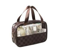 Multi-Functional Cosmetic Bag TransparentWaterproof PVC Checkered Makeup Bag Large Travel Multicolor Multiple Sizes(Brown,M)