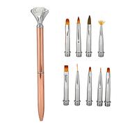 Multi Functional Detachable UV Gel Pen, Nail Art Pen for Painting Drawing Dotting, Soft Bristle Brush with 9 Replaceable Tips, Ergonomic Handle for Home and Salon Use (Rosy Gold)