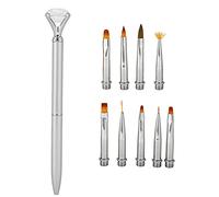 Multi Functional Detachable UV Gel Pen, Nail Art Pen for Painting Drawing Dotting, Soft Brush Head Replaceable Design with 9 Tips, Ergonomic Handle for Salon Home Use (Silver)