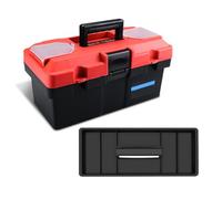 Multi-Functional Double-Layer Tool Box for Storage, Large Plastic Hardware Tool Storage Box for Electrician Maintenance with Independent Parts Compartment, Black and Red B