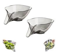 Multi-Functional Drain Basket with Pour Spout, 2-in-1 Kitchen Sink Colander & Washing Bowl for Fruits, Vegetables, Heat-Resistant Food Strainer for Quick Meal Prep (Grey,2Pcs)