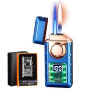 Multi-Functional Dual Flame Lighter with Colored Lights, Smart Induction Direct Burning Torch, Adjustable Flame Refillable Butane Lighter Gift for Men (Blue)