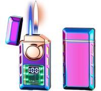 Multi-Functional Dual Flame Lighter with Colored Lights, Windproof Dual-Flame Vintage Lighte, Smart Induction Direct Burning Lighter,Adjustable Flame Lighter(NO Gas) (Colored)