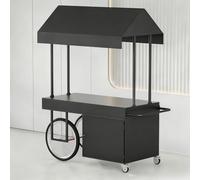Multi-Functional Farmers Market Display Stand, Mobile Vendor Cart with 360° Swivel Wheels, for Street Stalls, Pop-Up Events.(Black,55.1in/140cm)