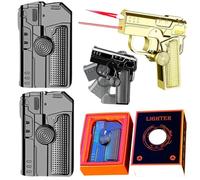 Multi-functional Foldable Windproof Lighter, Creative Shaped Gun Lighter, Gun-Shape Design Lighters with Wind-Resistant Flame, Refillable Portable Lighters for Outdoor, BBQ, Travel(Black*2)