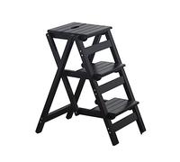 Multi-functional Folding Chair for Home Library - Portable Wooden Step Stool Ladder Chair with 3 Steps - Multiple Colors Available (Black)
