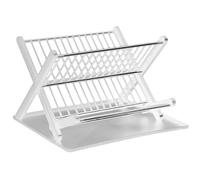 Multi-Functional Folding Dish Drainer Rack with Drip Tray Compact Kitchen Organizer for Plates Bowls and Utensils