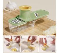 Multi-Functional Garlic Slicer for Kitchen - Compact Veggie & Grinder with Integrated Container, Plastic Build, White/Green (Green)