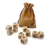 Multi-functional German Letters Dice Set - 10 Wooden Dice of 20MM, Engraved with 26 Lowercase, 26 Capital and 8 Special Letters, for Teaching and Decoration