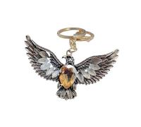 Multi-functional key chain decorated with hawk feather motif, shining eyes, key holder for vintage purse or gift, フリーサイズ