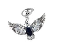 Multi-functional key chain decorated with hawk feather motif, shining eyes, key holder for vintage purse or gift, フリーサイズ