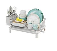 Multi-Functional Kitchen Organizer: Countertop & Cabinet Dish Rack + Utensil Drainer Storage with Stackable Design(White)