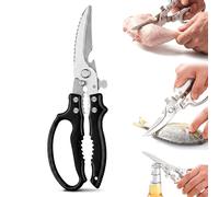 Multi-Functional Kitchen Scissors All Purpose, 2 in 1 Stainless Steel Kitchen Shears with Bottle Opener, Bone-Cutting Heavy Duty Scissors, Poultry Shears for Meat Chicken Bone Fish Turkey Black