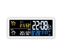 Multi-Functional LCD Clock with Indoor Outdoor Temperature Humidity Sensor, Wall Mount or Desk Stand Digital Display for Home Office, Date Time W ay, White, 20.2x8.12cm