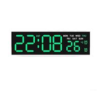 Multi Functional LED Wall Clock with Large Digit Display of Time, Temperature, Date, Day of Week and Alarm with Custom Brightness Settings (E)