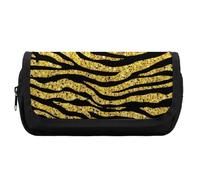 Multi-Functional Pencil Case Gold Glitter Animal Skin Tiger Stripes Print for Men Women, Large Capacity Pencil Pouch for Office, Portable Travel Makeup Bag with Zipper