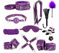 Multi Functional Plush Lined Bedroom Leather 12 Piece Set With Training Whip, Fitness Racket, Couple Gift - D5-Uk