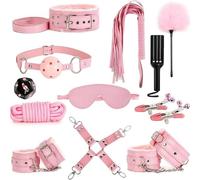 Multi Functional Plush Lined Bedroom Leather 12 Piece Set With Training Whip, Fitness Racket, Couple Gift - D5-Uk