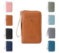 Multi-Functional RFID Passport Holder for Travel Essentials, Slim Leather Wallet Cover Case with Safe Zipper for Men & Women, Id Card Organizer, Wallet Cover Case (Brown)