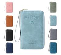 Multi-Functional RFID Passport Holder for Travel Essentials, Slim Leather Wallet Cover Case with Safe Zipper for Men & Women, Id Card Organizer, Wallet Cover Case (Sky Blue)