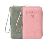 Multi-Functional RFID Passport Wallet, RFID Passport Holder for Wallet, Essential Travel Anti-Theft Wallet Storage Case, Anti-Theft Protective Case, Pink+Green, Modern