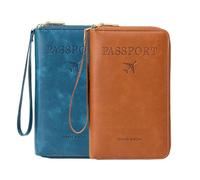 Multi-Functional RFID Passport Wallet, RFID Passport Holder for Wallet, Essential Travel Anti-Theft Wallet Storage Case, Anti-Theft Protective Case, Brown+Blue, Modern