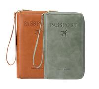 Multi-Functional RFID Passport Wallet, RFID Passport Holder for Wallet, Essential Travel Anti-Theft Wallet Storage Case, Anti-Theft Protective Case, Brown+Green, Modern