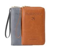 Multi-Functional RFID Passport Wallet, RFID Passport Holder for Wallet, Essential Travel Anti-Theft Wallet Storage Case, Anti-Theft Protective Case, Brown+Gray, 19 x 11.5 x 2 cm / 7.48 x 4.52 x 0.78