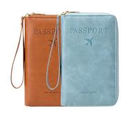 Multi-Functional RFID Passport Wallet, RFID Passport Holder for Wallet, Essential Travel Anti-Theft Wallet Storage Case, Anti-Theft Protective Case, Brown+Sky Blue, 19 x 11.5 x 2 cm / 7.48 x 4.52 x