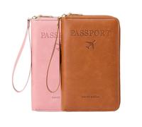 Multi-Functional RFID Passport Wallet, RFID Passport Holder for Wallet, Essential Travel Anti-Theft Wallet Storage Case, Anti-Theft Protective Case, Brown+Pink, Modern