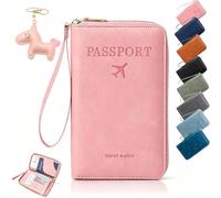 Multi-Functional RFID Passport Wallet, Travel Wallet for Men & Women, Secure ID Card Organizer with Anti-Theft Protection, Slim Leather Cover for Credit Cards, Tickets, and Cash，Pink-Special Edition