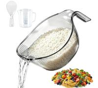Multi-Functional Rice Strainer with Handle, Bpa-Free Rice Washer Bowl with Fine Holes and Ergonomic Handle, Kitchen Colander for Rice, Quinoa, Vegetables, Fruits, Beans, and Noodles (Gray)