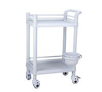 Multi-Functional Rolling Cart 2-Tier Beauty Salon Service Trolley Quiet Wheels with Trash Bin White Storage Utility Cart for Spa & Salon 54 x 37 x 90 cm