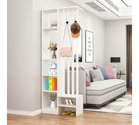 Multi-Functional Room Divider Bookshelf,Wood Privacy Screen with Display Shelves and Coat Rack for Stylish Home Office Decor(White,80x30cm/31.4x11.8in)