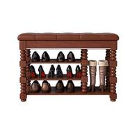 Multi-Functional Shoe Rack Bench with Cushion Adjustable Shelves Solid Wood Storage Flip Lid for Entryway Walnut Finish Size 31.5IN_C