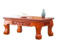 Multi-Functional Solid Wood Tea Table - Creative Small Short Table for Living Room New Chinese Style with Flower Carving 50x40x28cm Orange Color