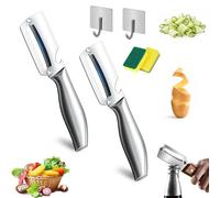 Multi-Functional Vegetable Peeler for Kitchen, 2-in-1 Stainless Steel Julienne Peeler with Wooden Handle and Bottle Opener, Easy Veg Peelers for Potato, Apple, Carrot & Fruit (2 * Steel)