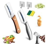 Multi-Functional Vegetable Peeler for Kitchen, 2-in-1 Stainless Steel Julienne Peeler with Wooden Handle and Bottle Opener, Easy Veg Peelers for Potato, Apple, Carrot & Fruit (Mix)