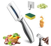 Multi-Functional Vegetable Peeler for Kitchen, 2-in-1 Stainless Steel Julienne Peeler with Wooden Handle and Bottle Opener, Easy Veg Peelers for Potato, Apple, Carrot & Fruit (Steel)