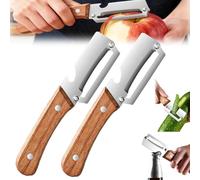 Multi-Functional Vegetable Peeler for Kitchen,2025 Premium 2-in-1 Fruit & Veggie Peeler with Bottle Opener and Wooden Handle, Stainless Steel Single Blade Potato Peelers (2PCS)